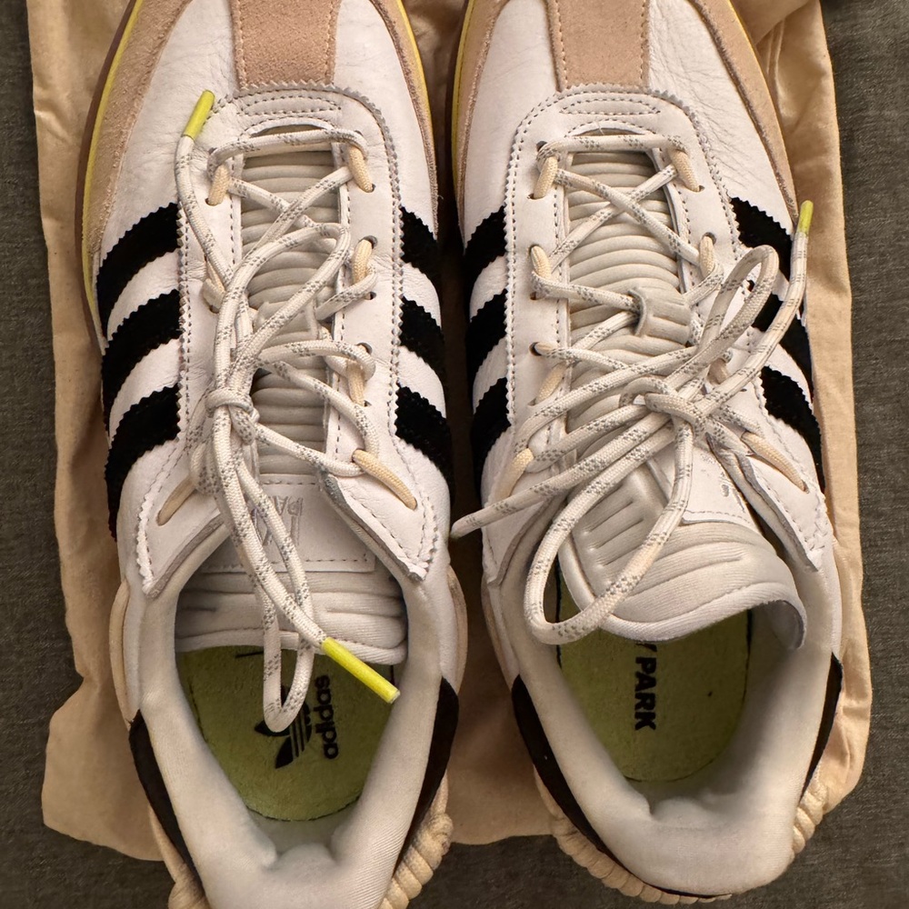 Ivy Park women’s Adidas White and Black Sneakers with Tan Accents